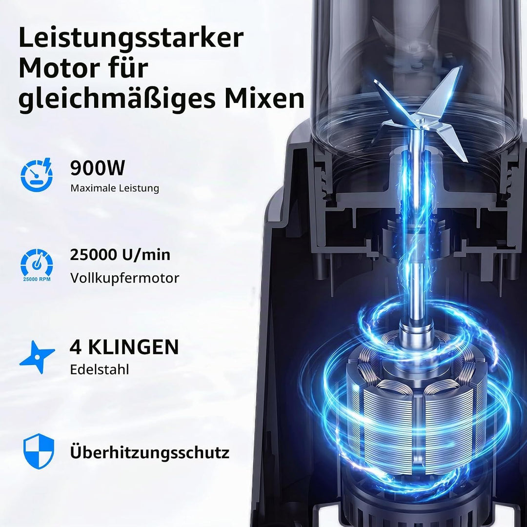 COKUNST Stand Mixer &amp; Go Smoothie Maker, Shake Blender Elektrisch, 2 Becher | 900 W Leistung, 570 ml