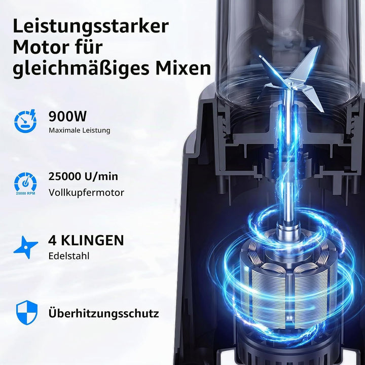 COKUNST Stand Mixer &amp; Go Smoothie Maker, Shake Blender Elektrisch, 2 Becher | 900 W Leistung, 570 ml