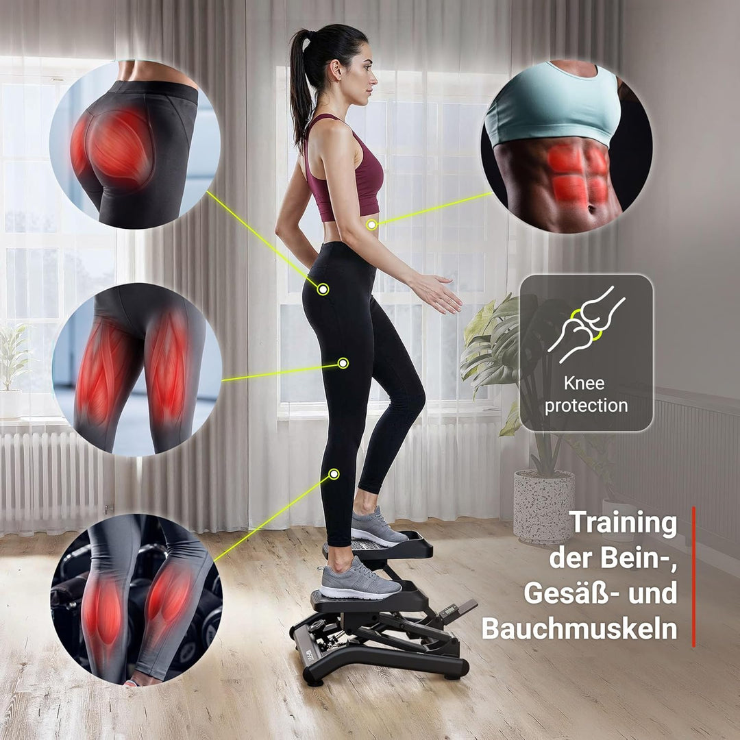 HOP Sport® Mini-Stepper für Zuhause 2 in 1 Up-Down Stepper HS-050B, Hometrainer für Zuhause mit LCD-