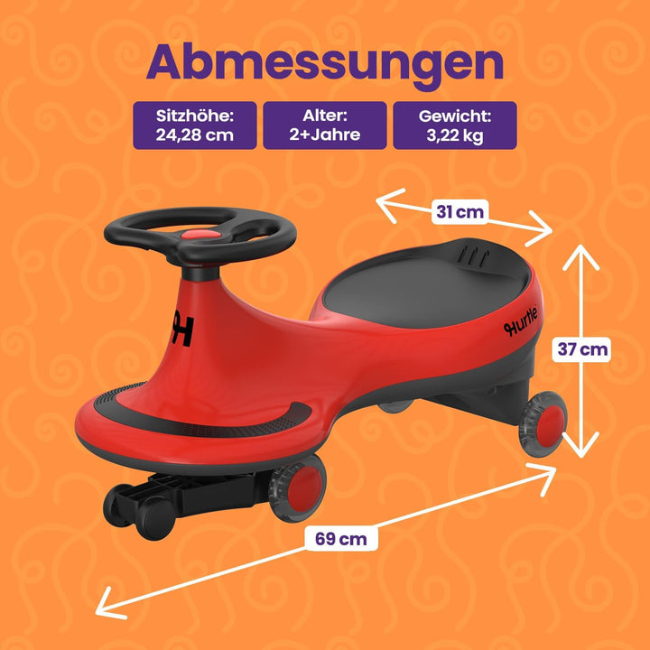 Hurtle Rutschauto Wiggle Drift Car für Kinder Rot Ohne Batterien Twist and Go fördert Motorik Indoor