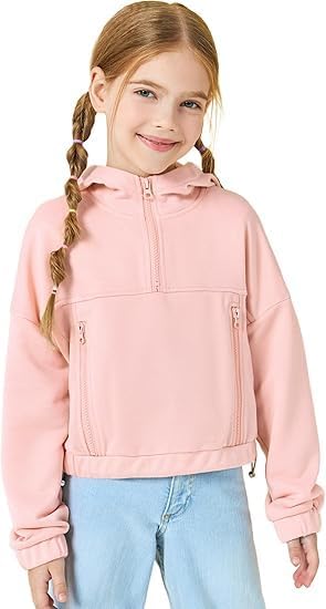 Haloumoning Mädchen Hälfte Zip Up Hoodies Kinder Mode lose Hooded Sweatshirts mit Taschen 3-14 Jahre