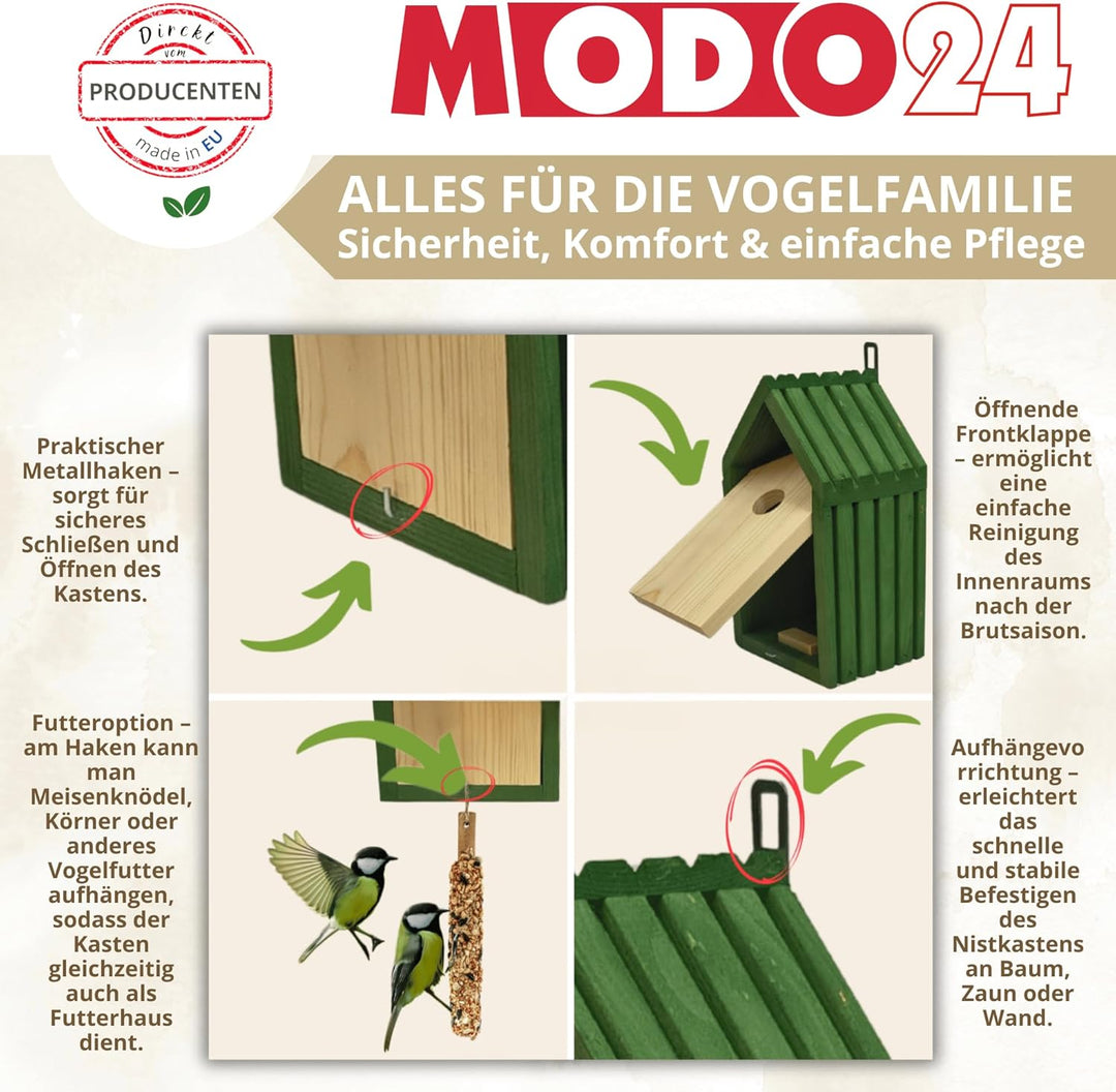 Meisen Nistkasten aus FSC® Holz mit 2,8 cm Einflugloch und mit Heu, Vogelhaus Blaumeisen &amp; Kleinvöge