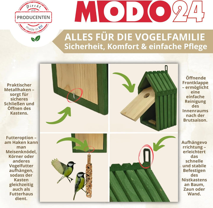 Meisen Nistkasten aus FSC® Holz mit 2,8 cm Einflugloch und mit Heu, Vogelhaus Blaumeisen &amp; Kleinvöge