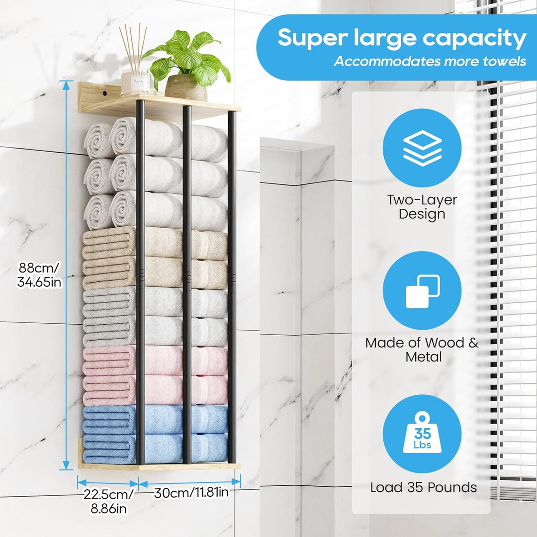 Handtuchhalter Wand – Grosse Kapazität Badezimmer Organizer – Ideal für gerollte Handtücher & Handtu