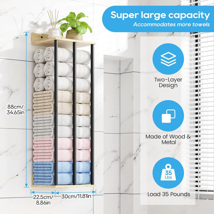 Handtuchhalter Wand – Grosse Kapazität Badezimmer Organizer – Ideal für gerollte Handtücher & Handtu