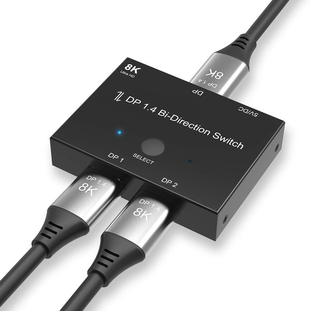 CABLEDECONN DisplayPort 8K DP 1.4 2In 1Out 1In 2Out Switch Bi-Direction 8K@30Hz 4K@120Hz Splitter Co