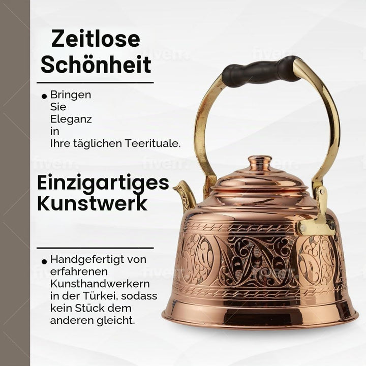 demmex 2017 dickem 1 mm dicken Kupfer gehämmert Tee Wasserkocher Herd Teekanne (1.6-quart) Engraved
