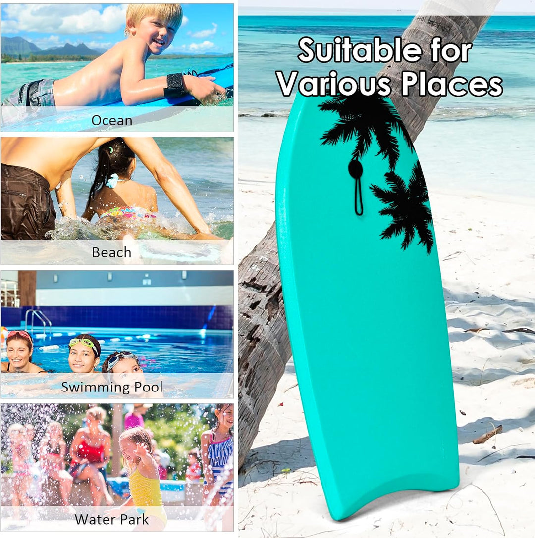 HOMASIS Bodyboard Schwimmbrett mit Zugseil 90 cm, Surfbrett für Kinder und Erwachsene, Surfbrett mit