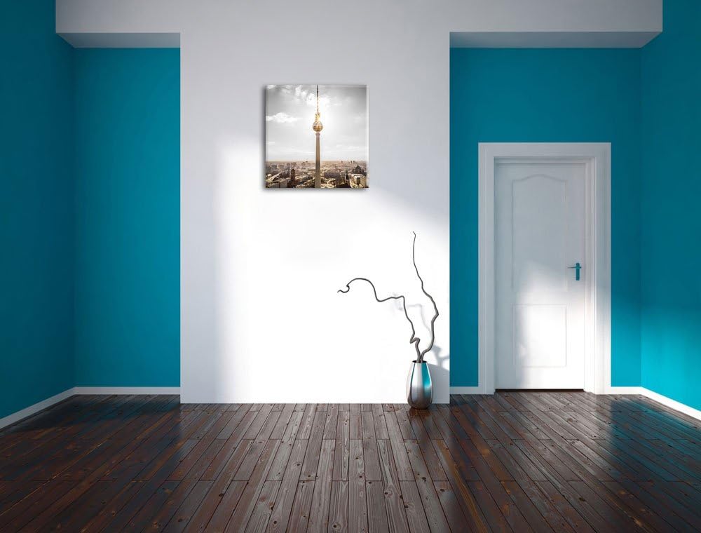 Pixxprint Berliner Fernsehturm als Leinwandbild/Grösse: 70x70 cm/Wandbild/Kunstdruck/fertig bespannt