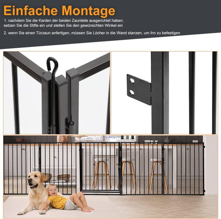 Kaminschutzgitter mit Tür 304 cm Metall Ofenschutzgitter Laufstall Absperrgitter mit Huckepackversch