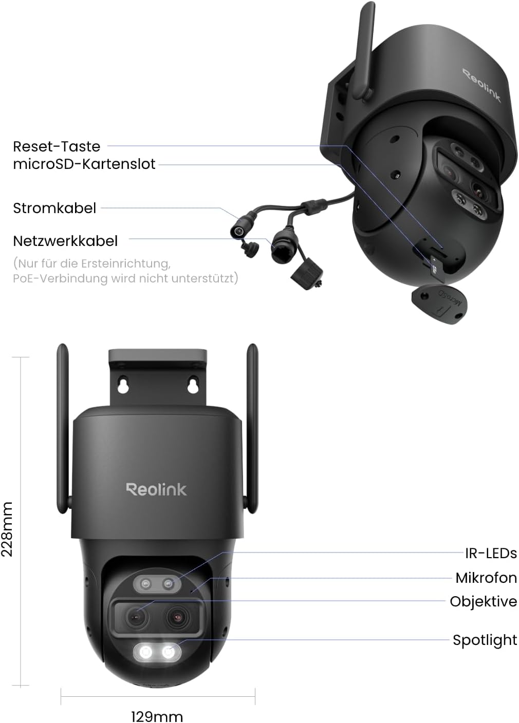 Reolink 4K 8MP Wi-Fi 6 PTZ Überwachungskamera Aussen WLAN mit Auto-Tracking-Zoom, Dual-Objektiv, Dua