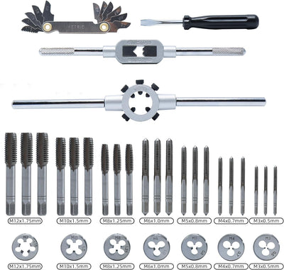 CCLIFE 32tlg Gewindeschneider Set Gewindeschneidsatz Metrisch M3-M12 Gewindebohrer und Schneideisen