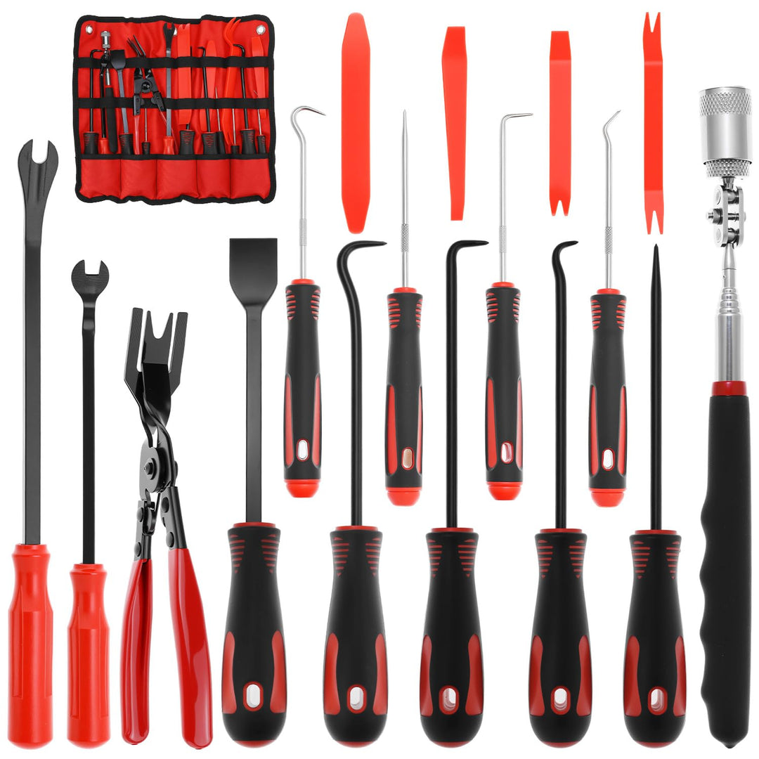 QWORK®17Pcs Haken und Pick Werkzeugsatz, Öldichtungshaken, Entfernungswerkzeug,Magnetgreifer,Schaber