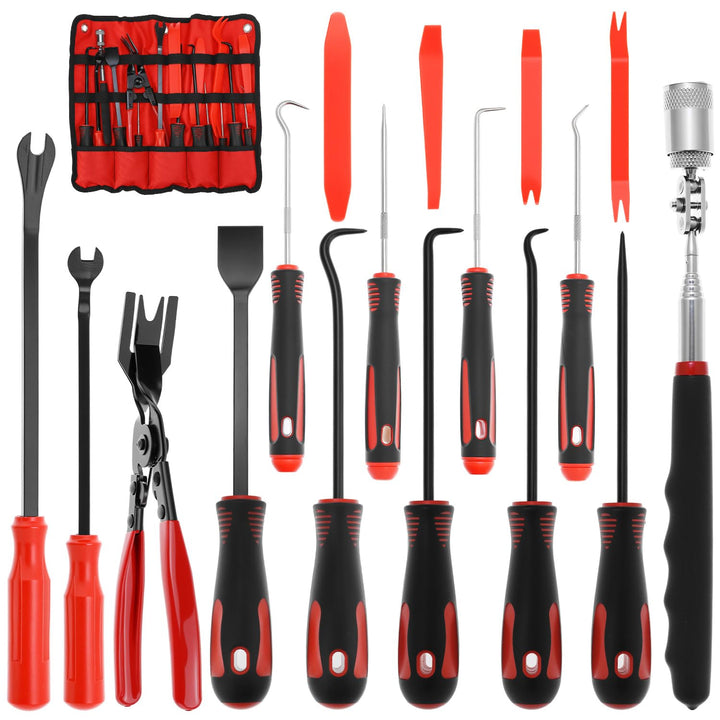 QWORK®17Pcs Haken und Pick Werkzeugsatz, Öldichtungshaken, Entfernungswerkzeug,Magnetgreifer,Schaber