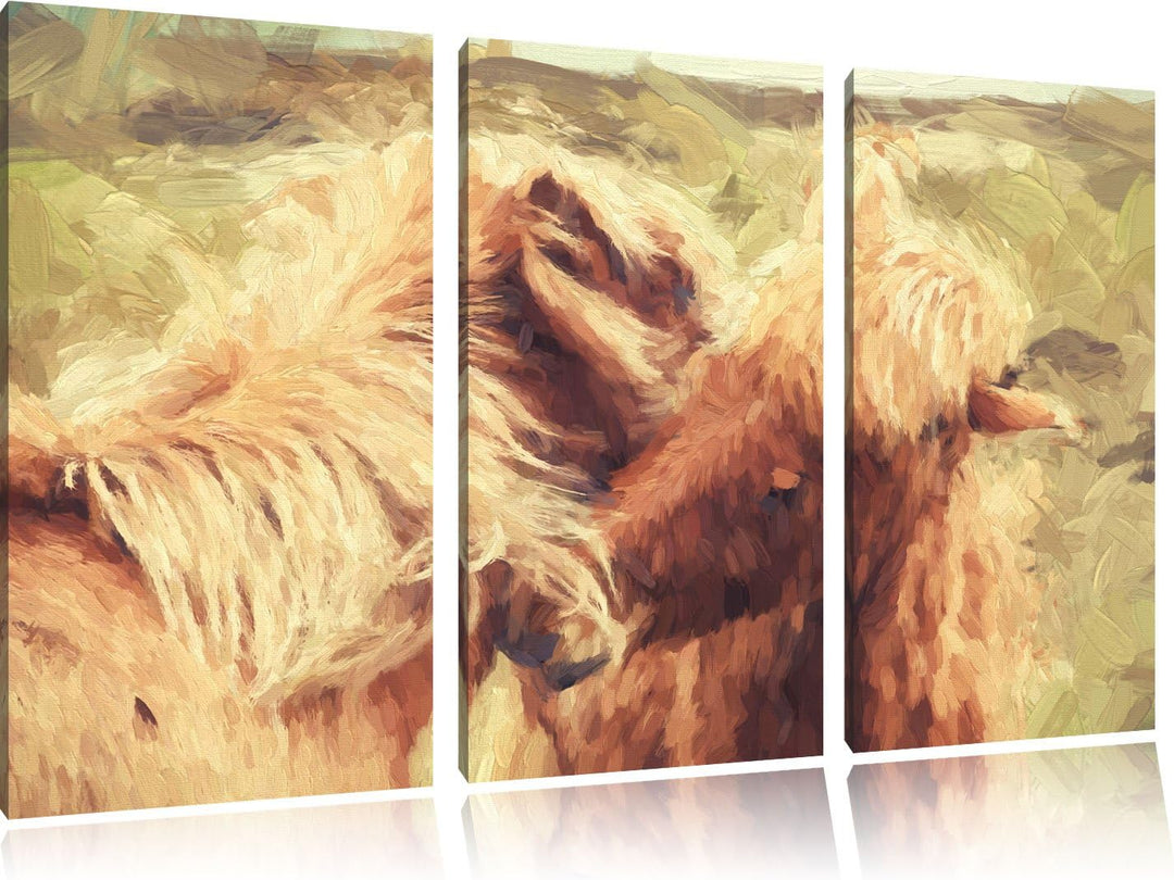 Pixxprint Islandpferde Pony Kunst als Leinwandbild/Grösse: 3 Teilig (120x80 cm) cm/Wandbild/Kunstdru
