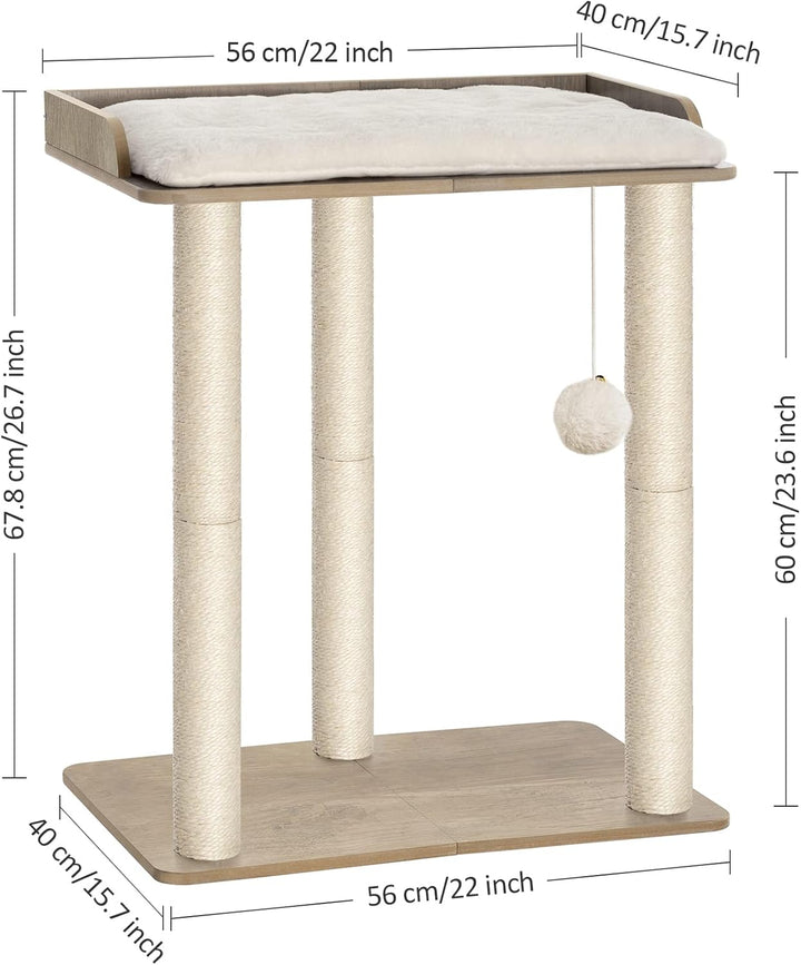 FourFurPets Kratzbaum, 68 cm hoch, Katzenbaum,mit DREI 60 cm Voll Sisal Kratzsäulen, 56 x 40 cm gros