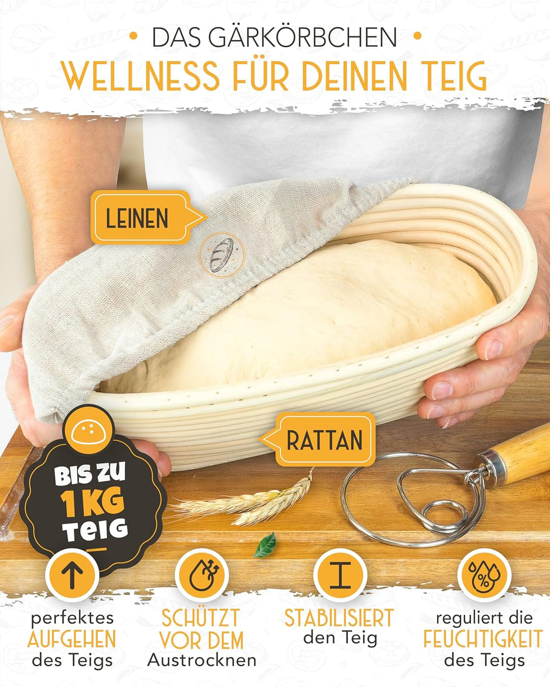 KRUSTENZAUBER Brotbackform mit Deckel emailliert im XXL-Komplettset - Robuste 28 cm Gusseisen Brotba