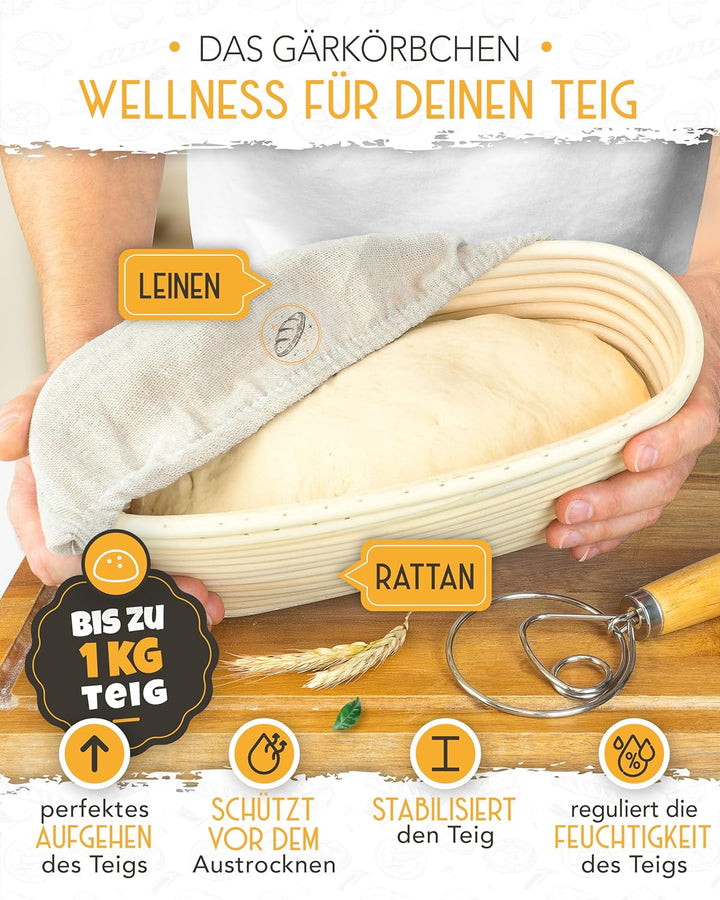 KRUSTENZAUBER Brotbackform mit Deckel emailliert im XXL-Komplettset - Robuste 28 cm Gusseisen Brotba