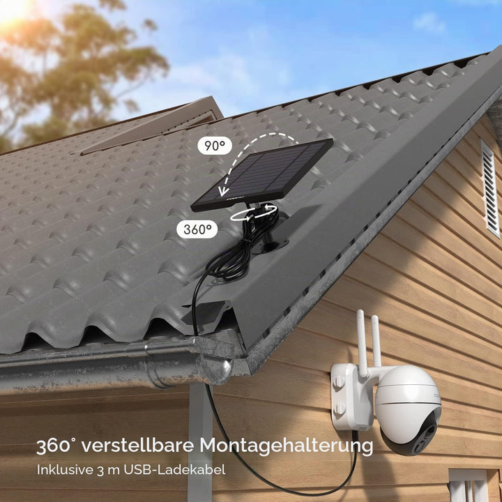 COOAU Solarpanel für solar Sicherheitskamera Akku Überwachungskamera Aussen Schwarz-5w, Schwarz-5w