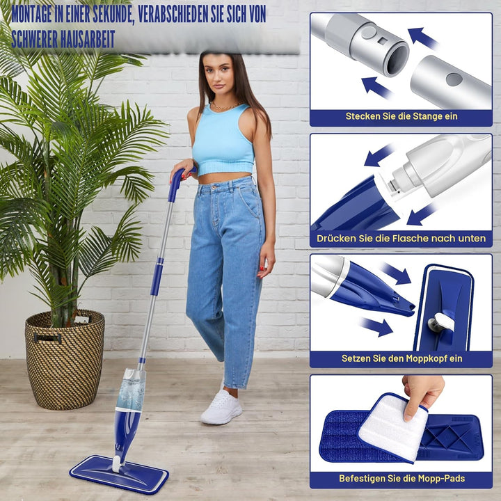 Wischer mit Sprühfunktion Spray Mop - EXEGO Sprühwischer Bodenwischer für die Bodenreinigung mit 3 W