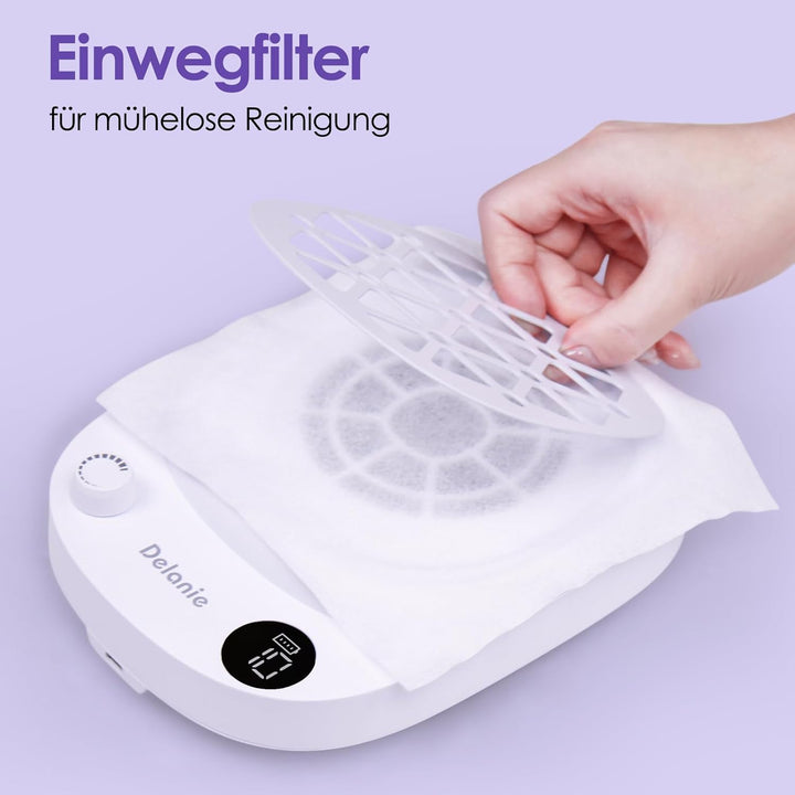 Delanie Nagelstaubsauger mit Filter, Wiederaufladbare Staubabsaugung für Nägel, Kabellose Nagel Stau