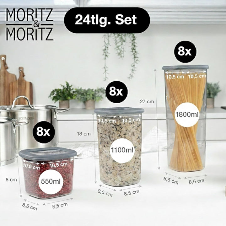 Moritz & Moritz 24er Set Vorratsdosen mit Deckel Luftdicht - Lebensmittelecht für Lebensmittelaufbew