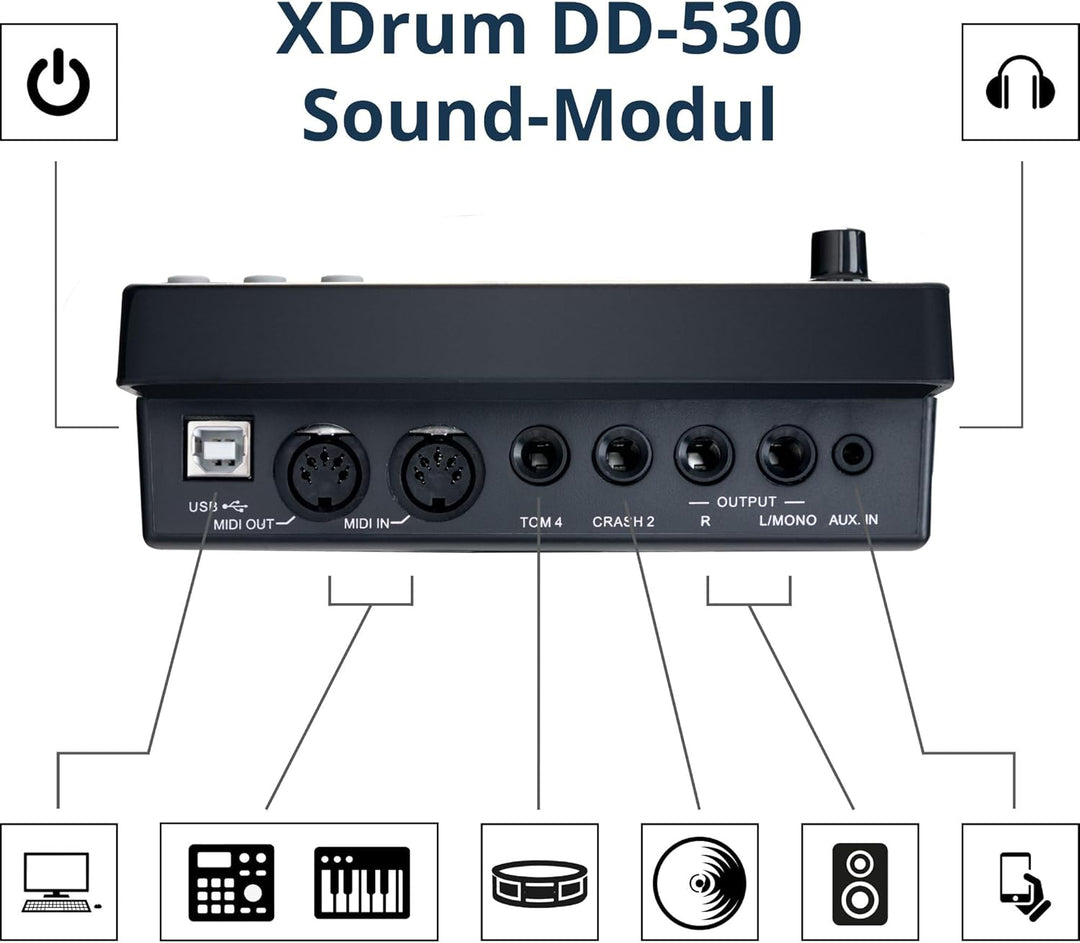 XDrum DD-530 E-Drum Set mit Mesh Heads - Elektronisches Schlagzeug mit 3 Becken Pads 4 Mesh Head Pad