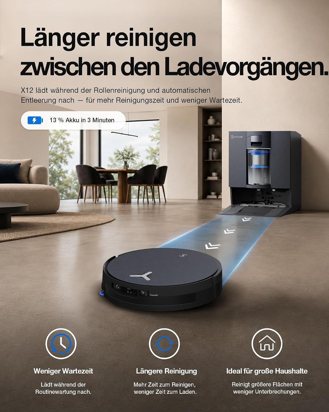 ECOVACS X12 OMNICYCLONE Care Complete Saugroboter mit Wischfunktion, Blast & 22.000 Pa, FocusJet zur
