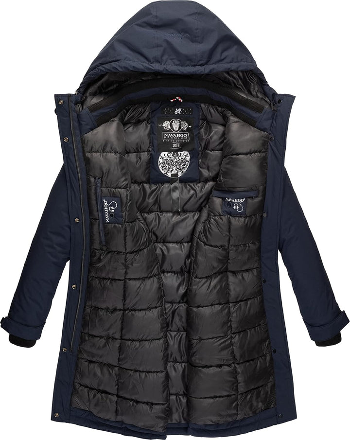 Navahoo Damen Wintermantel Winterparka mit Kapuze Letiziaa XS-3XL M Blau, M Blau