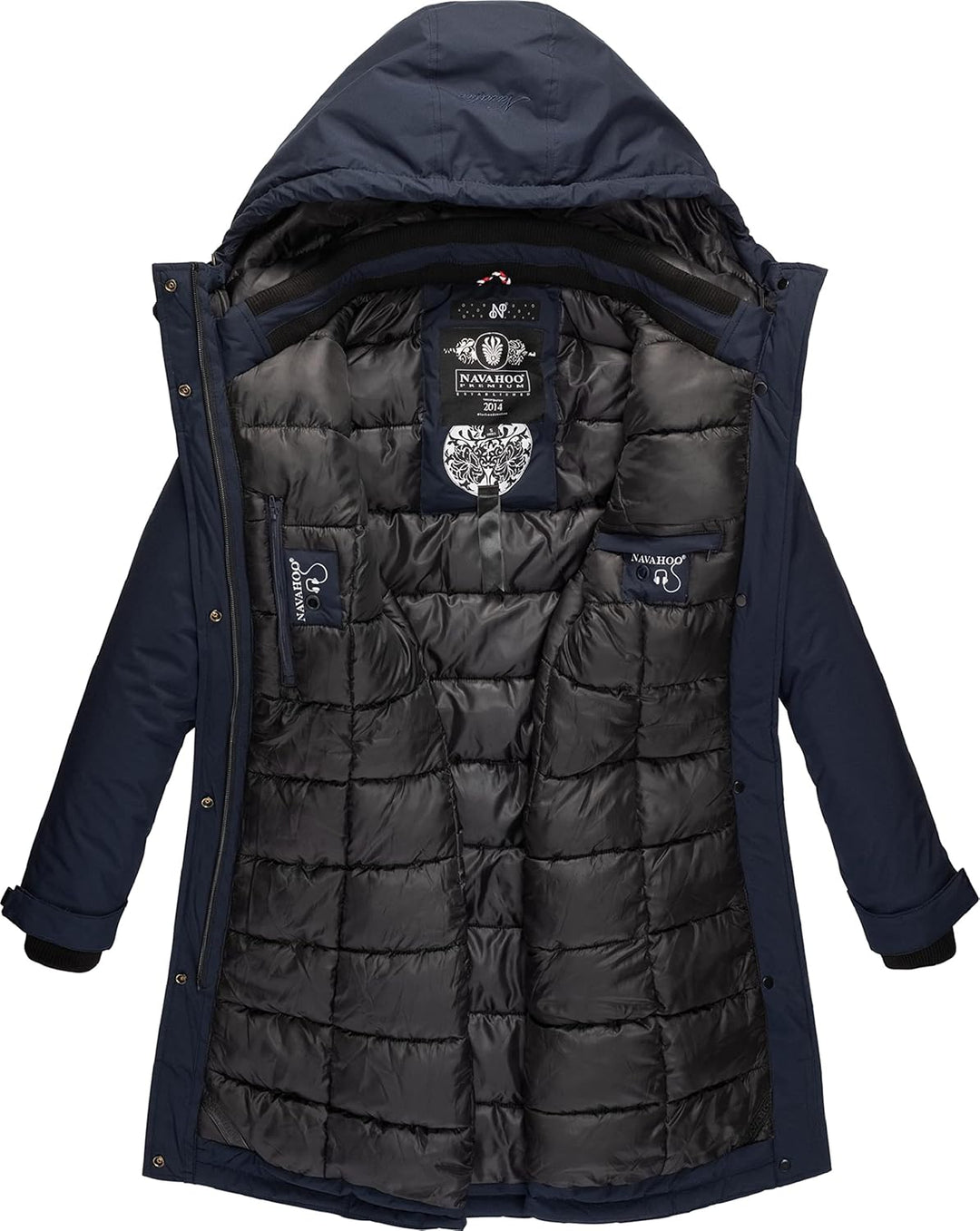 Navahoo Damen Wintermantel Winterparka mit Kapuze Letiziaa XS-3XL XL Blau, XL Blau