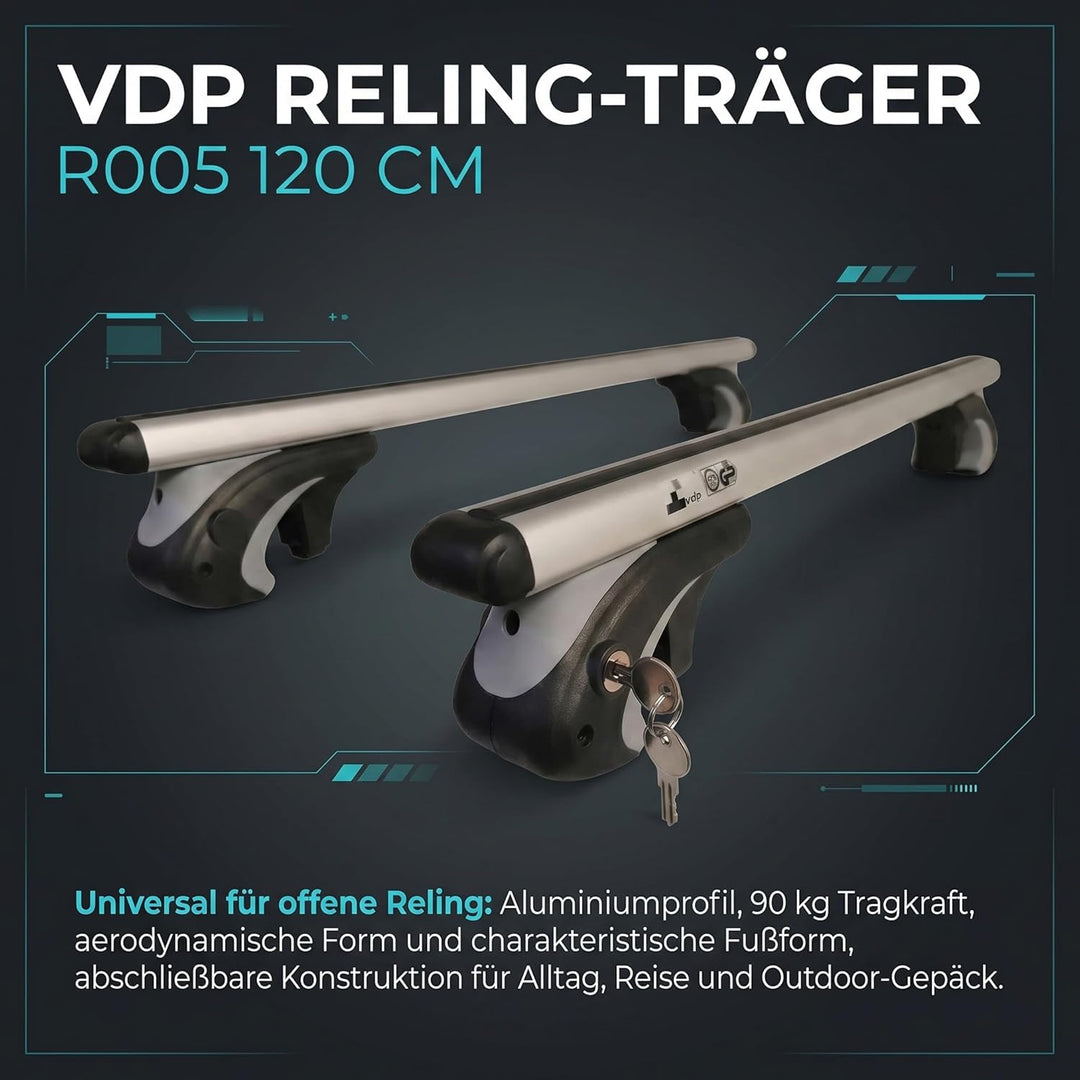 VDP L120 Alu Relingträger Dachträger bis 90kg VDP-R-005-120 Single, Single