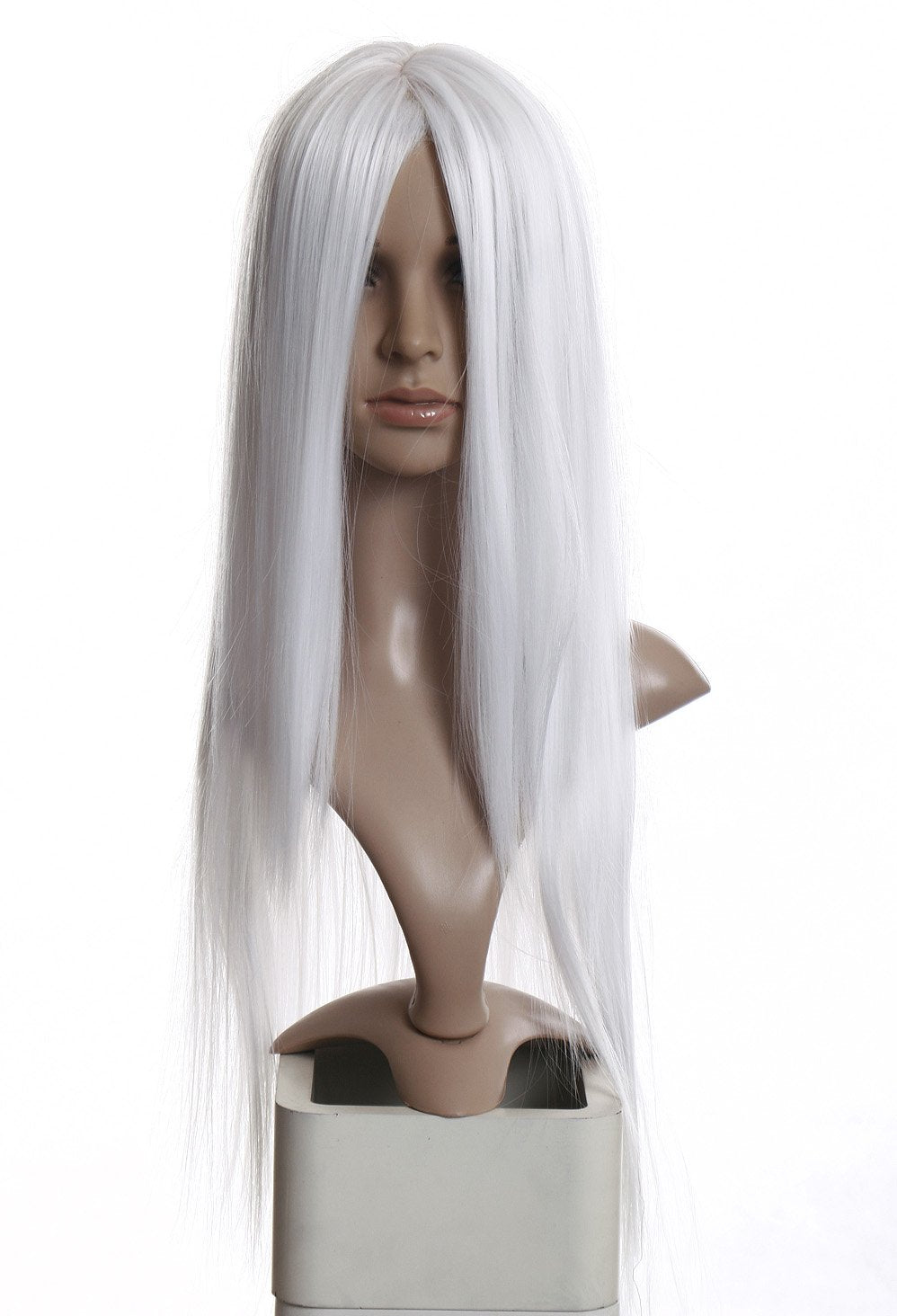 Prettyland 80cm lange Damen Perücke Mittelscheitel Wig Cosplay Hitzefest Weiss white C875 schneeweis