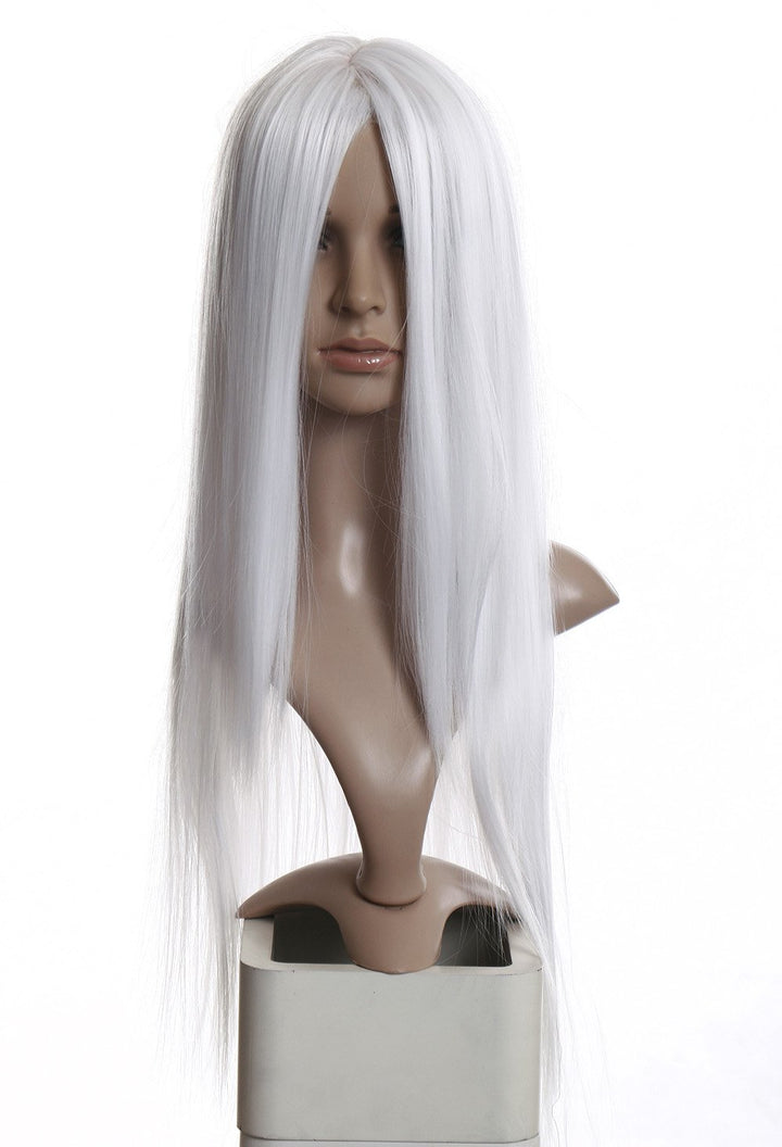 Prettyland 80cm lange Damen Perücke Mittelscheitel Wig Cosplay Hitzefest Weiss white C875 schneeweis