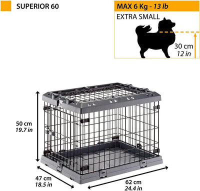 Ferplast Zusammenklappbarer Käfig für sehr kleine Hunde SUPERIOR 60 Metallzaun, mit Separator, Doppe