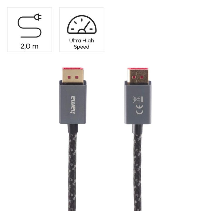 Hama Displayport Kabel 2m lang DP Kabel 1.4 (Display Port Cable mit Ultra HD 8k @ 60 Hz, Monitorkabe