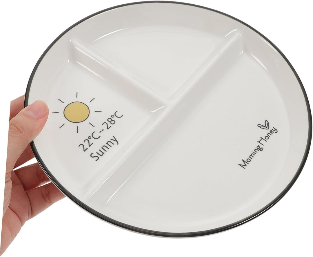 Cabilock 1stk Servierplatte Mit DREI Fächern Geteilte Speiseteller Porzellan Geschirr Set Sandwichbe