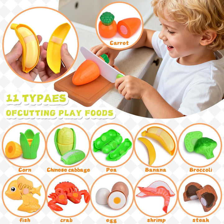 Kinderküche Zubehör,Kinderküche Kochgeschirr Mit Töpfe Pfannenset, Gemüse,Obst Lebensmittel Spielzeu