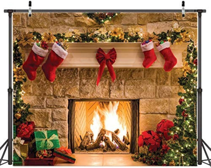 AIIKES 10x8FT Frohe Weihnachten Hintergrund Baumsocken Geschenk Familienfeier Ornamente Hintergrund