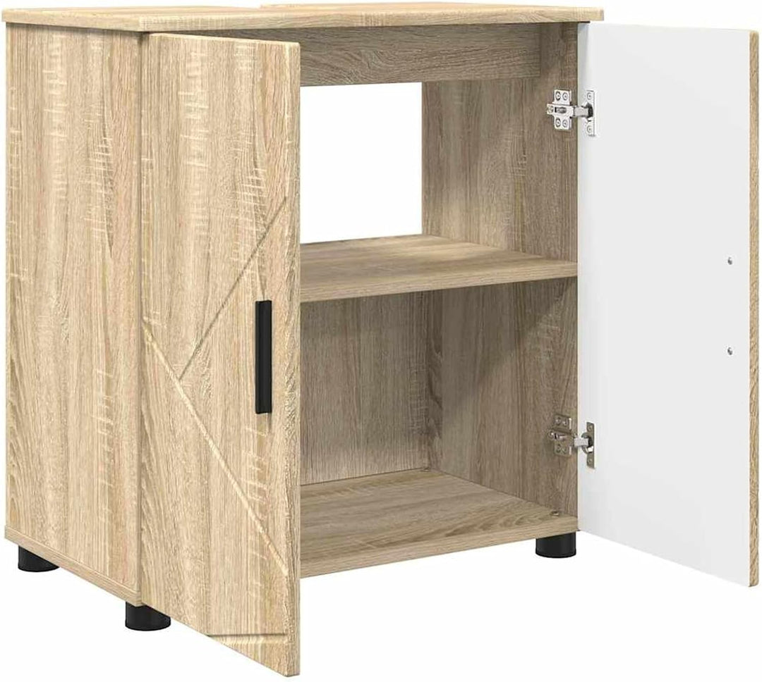 Homgoday Badezimmerschrank Sonoma-Eiche 61x35x64 cm, Holzwerkstoff &amp; Metall, für innen, 2 Türen Mode