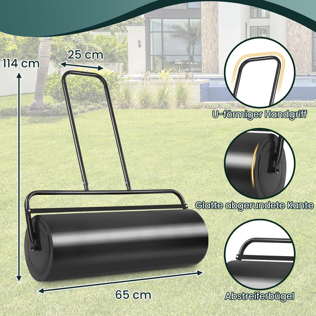GOPLUS Rasenwalze, 48L/63L Gartenwalze befüllbar mit Wasser & Sand, Rasenroller aus Metall, Graswalz