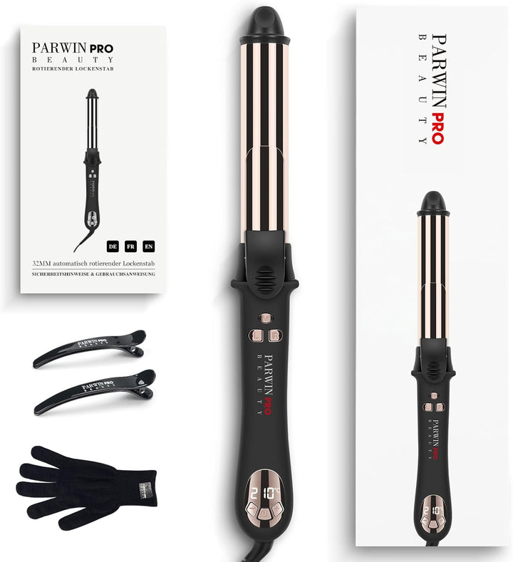 360° Rotierender Lockenstab Automatisch, PARWIN PRO BEAUTY Lockenstab Curling Iron 32mm, Nano-Titan-
