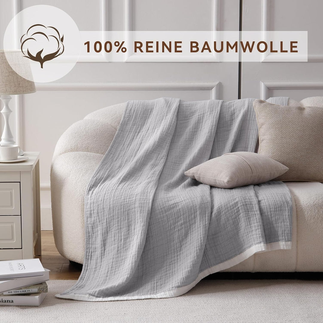 SE SOFTEXLY Musselin Decke 150 x 200 aus 100% Baumwolle, Weiche und Atmungsaktive Kuscheldecke, Leic