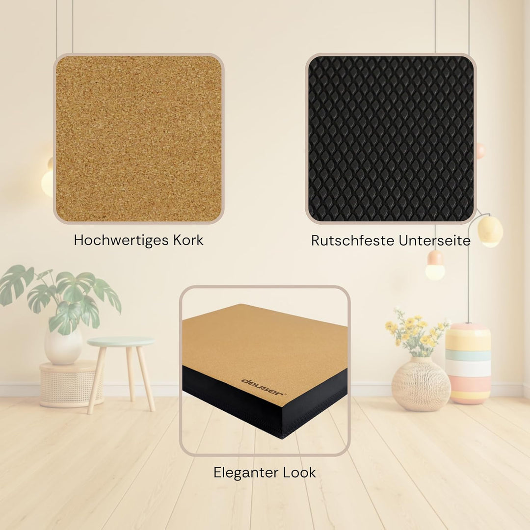 Deuser Balance Pad aus TPE mit nachhaltiger Korkbeschichtung, rutschfest, fördert Gleichgewicht und
