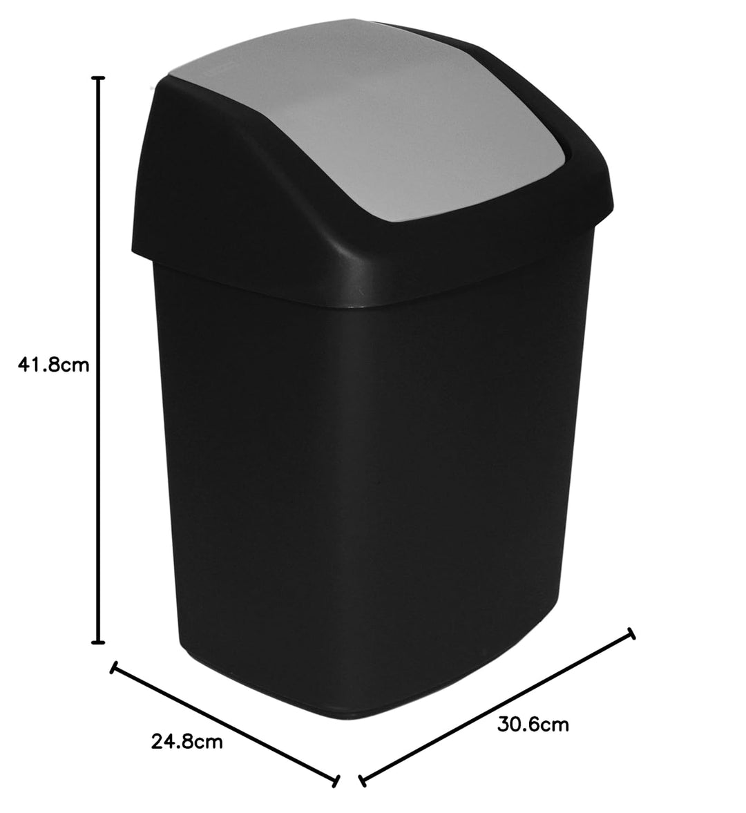 Curver 229420 Abfalleimer mit Schwingdeckel, aus Kunststoff, Schwarz/Grau, 30,6 x 24,8 x 41,8 cm, 15