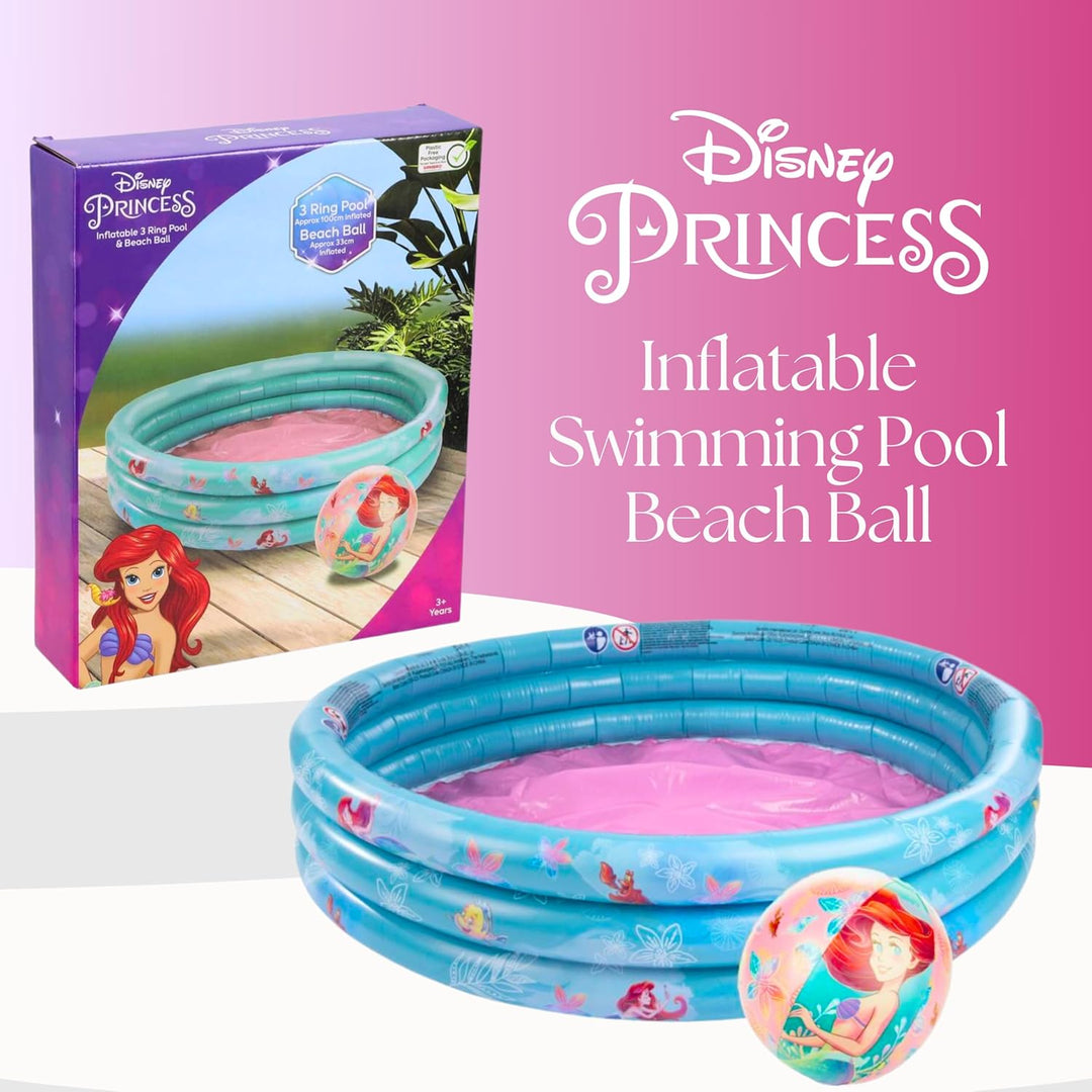 Disney Princess Aufblasbarer Pool, Ariel Sebastian Fabius Kinderpool, Rund Mehrfarbig, 100 cm
