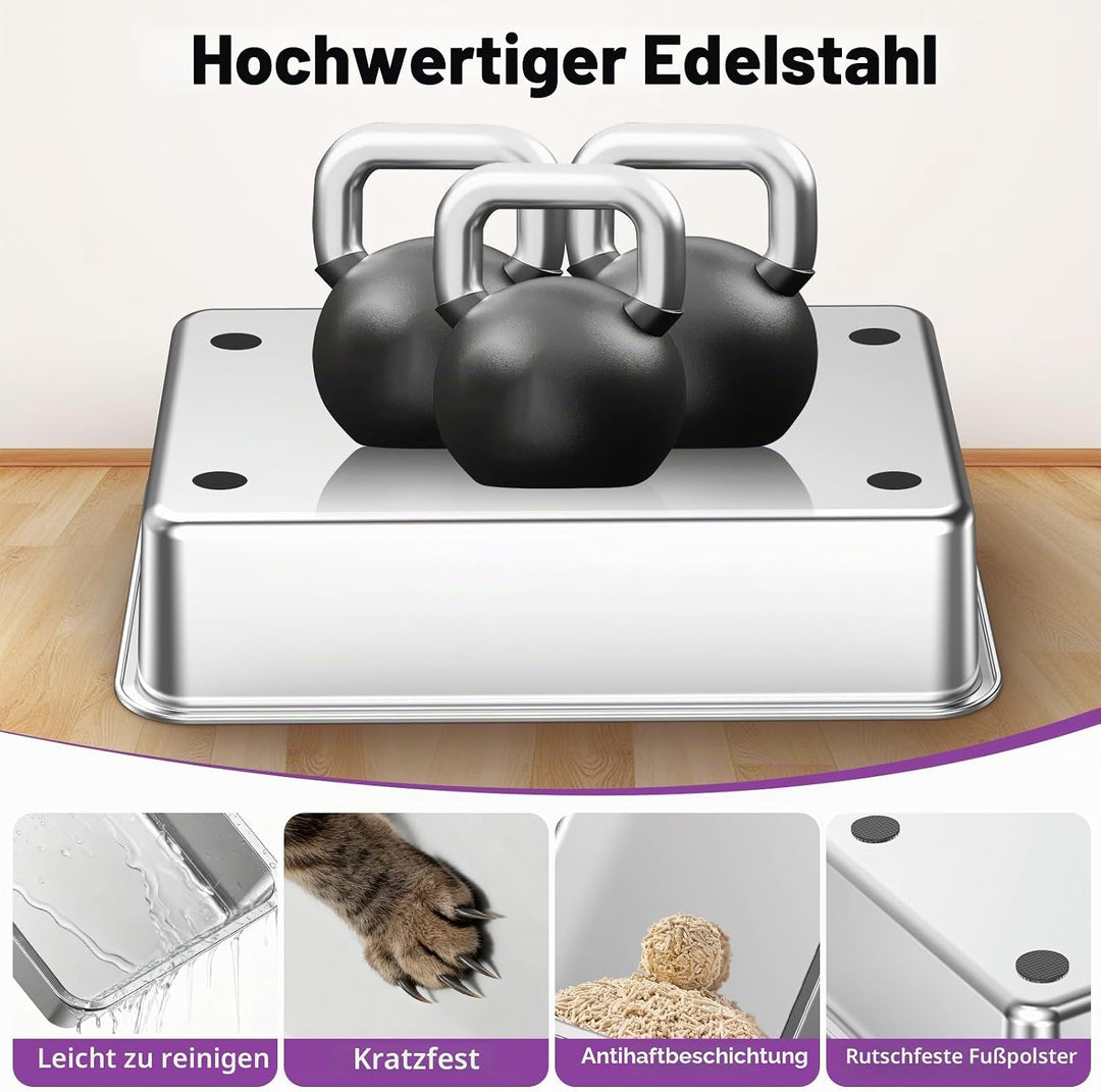 Edelstahl Offene Katzentoilette – extra grosse Katzentoilette mit hohen Seitenwänden für grosse Katz