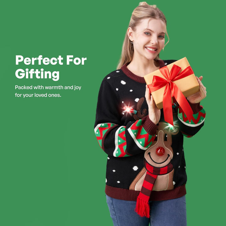 JOYIN Damen LED Beleuchtete Rentier Hässliche Weihnachtspullover Damen mit Integrierten Leuchtmittel