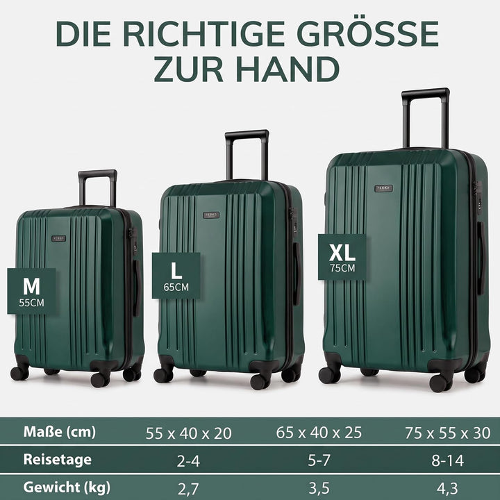 FERGÉ 3er Kofferset Hartschale Gepäckset mit 4 Doppelrollen &amp; TSA Schloss Smaragd, Smaragd