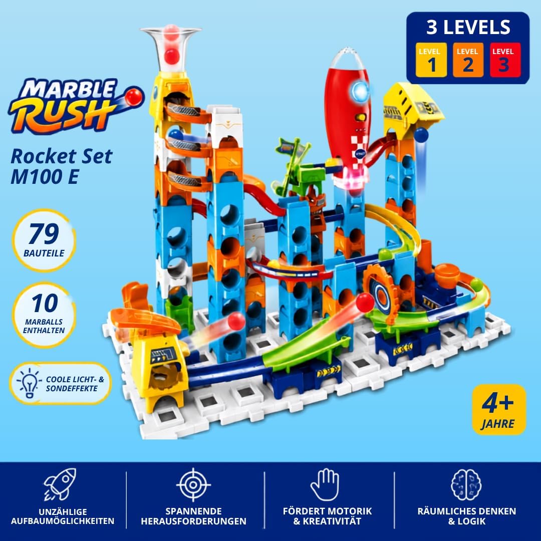VTech Marble Rush - Rocket Set M100 E – Interaktive Murmelbahn mit spannenden Bahnelementen, verschi