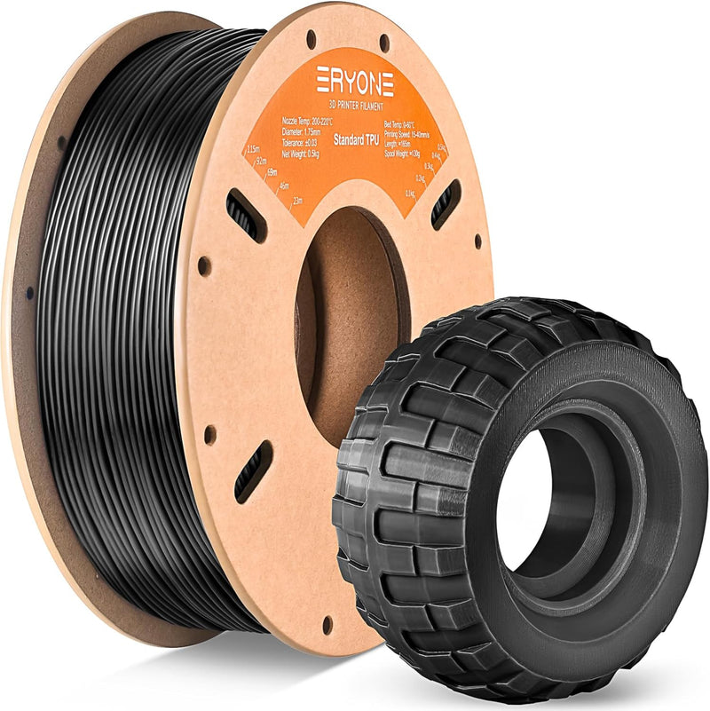 ERYONE TPU Filament 1.75mm, 3D Drucker Filament TPU 0.5kg 1 Spool, -0.05mm, Schwarz A-TPU-Schwarz, A